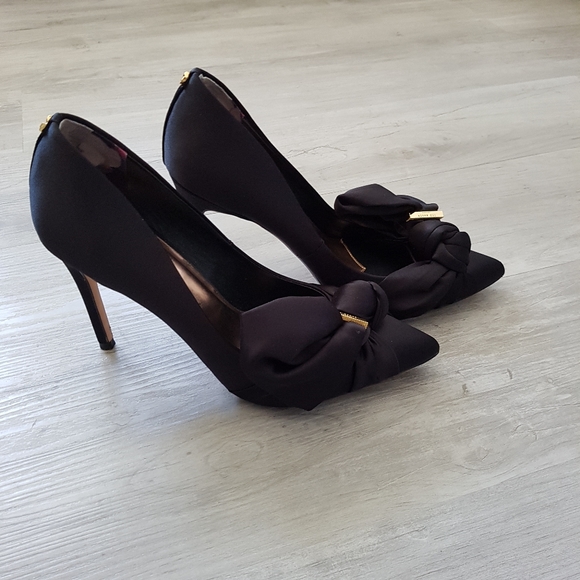 Ted Baker Knotted Bow Satin Heels Black Size 8 - Picture 2 of 6
